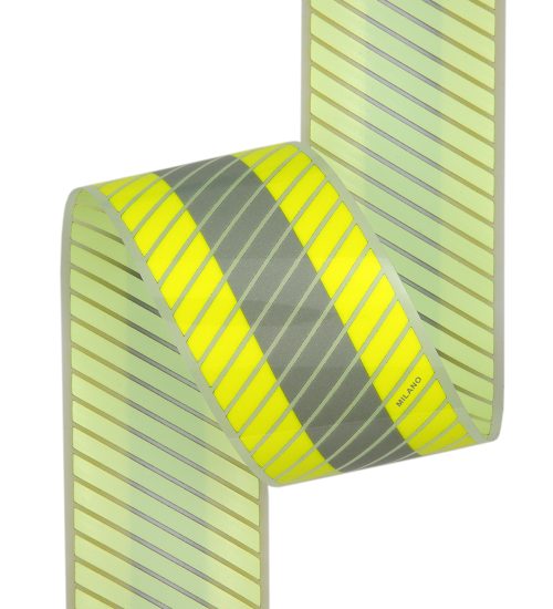 Reflejante Achurado Bicolor 2" Amarillo / Plata